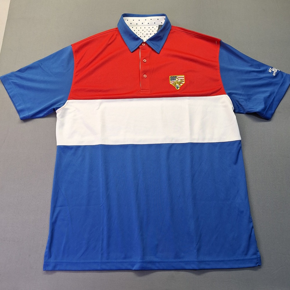 Horn Legend Mens Red White Blue Military Appreciation Day 2021 Polo Shirt L